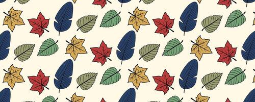 a pattern with colorful leaves and feathers vector