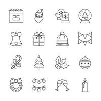A set of Christmas icons including a bell, a tree, a snowflake, a snowman vector