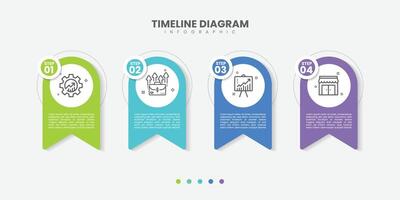 Business infographic template. 4 Step timeline journey dash circle. Process diagram, 4 options on white background vector