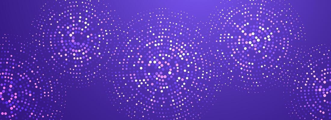 Digital technology pattern background. Glowing purple dotted circle wallpaper. Abstract dot round grid backdrop for business, science, healthcare, medicine, finance design. texture