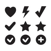 Simple icon set featuring various symbols like hearts, stars, checkmarks, and circles, suitable for web or graphic design. illustration vector