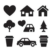 Set of Black Silhouette Icons Representing Everyday Concepts and Objects. vector