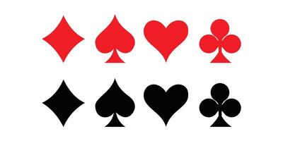 Playing cards icons set both black and red isolated on transparent background. Playing cards suits icon set. vector
