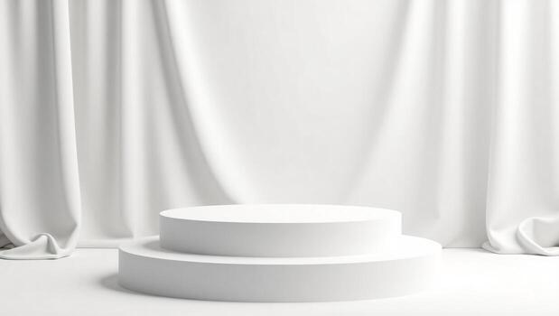 vacío redondo podio en suave elegante blanco paño tela antecedentes para producto presentación y demostración foto