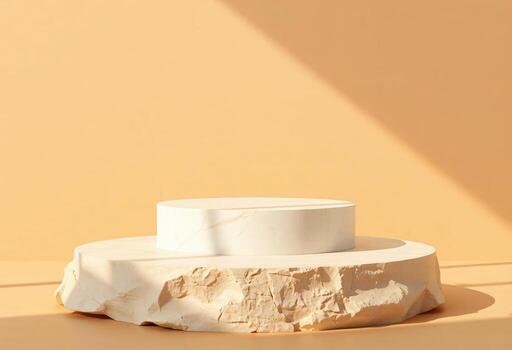 vacío podio Roca monitor en marrón fondo, beige rock podio, cosmético belleza producto promoción pedestal con Dom sombra foto