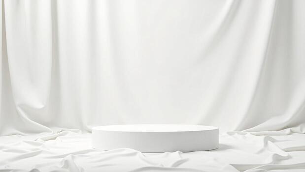 vacío redondo podio en suave elegante blanco paño tela antecedentes para productos cosméticos producto presentación foto