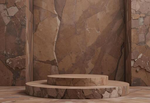 marrón Roca podio, cosmético monitor estar en marrón fondo, belleza producto presentación foto