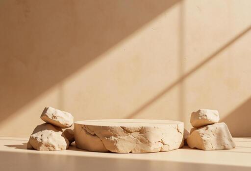 natural podio Roca monitor en marrón fondo, cosmético belleza producto promoción pedestal con Dom sombra foto