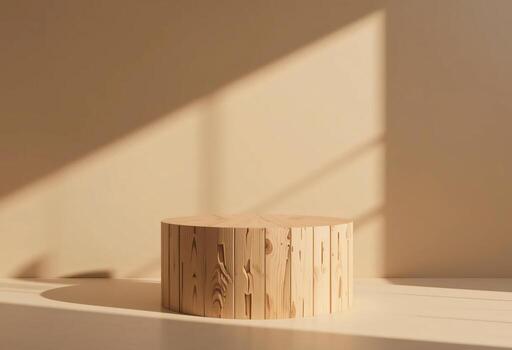 madera tablón pedestal podio en natural sombra beige fondo, belleza productos cosméticos de madera monitor para producto promoción foto