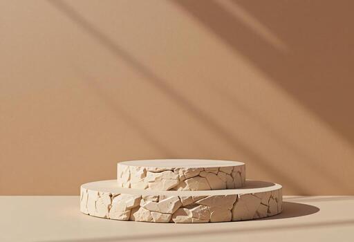 vacío podio Roca monitor en marrón fondo, cosmético belleza producto promoción pedestal con Dom sombra foto
