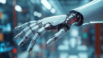Advanced Robotic Hand in High-Tech Industrial Setting Representing AI and Automation photo