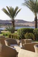 Relax on the beach with umbrellas and sun loungers photo