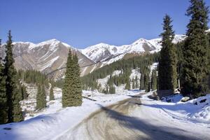 Winter mountain lake surrounded by a mountain rage photo