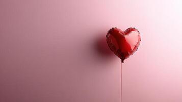 Floating Red Heart-Shaped Balloon Against a Soft Pink Background, Perfect for Celebrations, Love Expressions, or Romantic Occasions photo