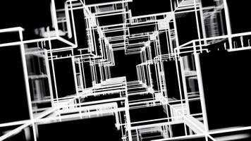 Matrix of cubes forming the mas sign on an abstract and minimalist black background.-026 video