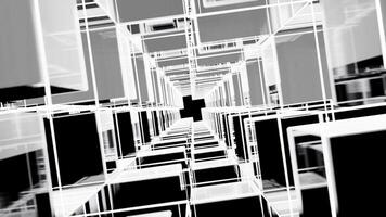 Matrix of cubes forming the mas sign on an abstract and minimalist black background.-035 video