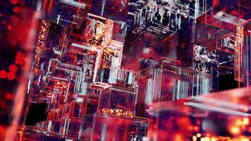 3d animation loop a cube with many red and blue lights inside-03 video