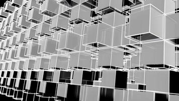Matrix of cubes forming the mas sign on an abstract and minimalist black background.-034 video