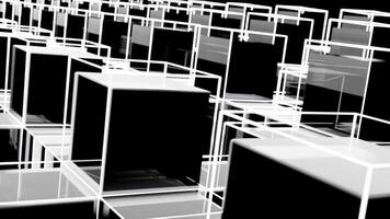 Matrix of cubes forming the mas sign on an abstract and minimalist black background.-038 video