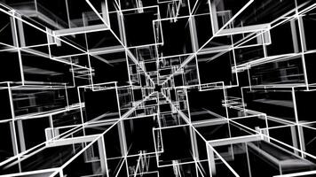 Matrix of cubes forming the mas sign on an abstract and minimalist black background.-016 video