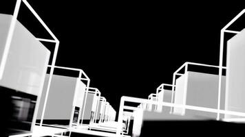 Matrix of cubes forming the mas sign on an abstract and minimalist black background.-036 video