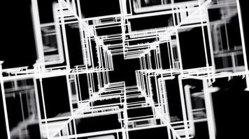 Matrix of cubes forming the mas sign on an abstract and minimalist black background.-001 video