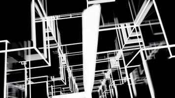 Matrix of cubes forming the mas sign on an abstract and minimalist black background.-014 video