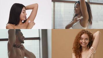 Diverse individuals engage in various skincare routines, showcasing self-care and pampering. This collection highlights different expressions of beauty in a bright, welcoming environment. video