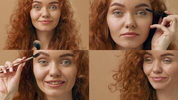 Woman engages in a beauty routine, showcasing skincare and makeup application techniques. She express joy and confidence while pampering themselves. video