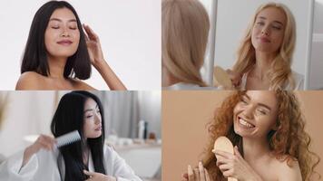 Four women from diverse backgrounds engage in their skincare and beauty routines, showcasing their unique approaches to self-care and confidence in a cozy setting. video