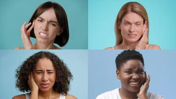 Four diverse individuals convey feelings of pain and discomfort. Each person displays a unique expression, highlighting the variety of experiences related to injury or sickness. video