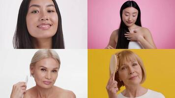 Various women from different backgrounds engage in their skincare and hair care routines, highlighting the beauty of diversity and self-pampering. Each displays their unique approach to self-care. video