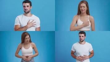 A collage of people showing signs of pain and discomfort related to various health issues. Emphasizing the emotional impact and seriousness of sickness in healthcare environments. video