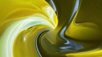 A dynamic swirl of glossy yellow and black colors creates an abstract visual experience. The fluid shapes flow seamlessly, showcasing rich tones and reflections that mesmerize the viewer. video