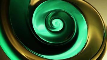 A captivating abstract design showcases a glossy swirl in shades of green and gold. The smooth, flowing curves create a mesmerizing visual effect, emphasizing depth and shine. video