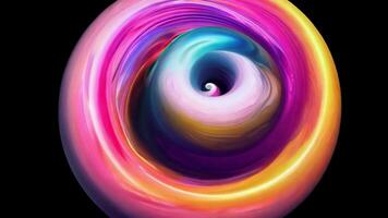 An intricate swirl of vibrant colors creates a captivating visual effect. This abstract design displays a glossy finish, emphasizing smooth curves and dynamic flow, inviting exploration of its depths. video
