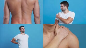 A collection of individuals expressing discomfort in different areas, showcasing the impact of illness and pain on their daily lives in a clinical setting. video