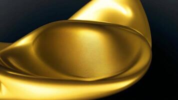 An abstract composition features a smooth, glossy golden swirl that captures and reflects light, creating a dynamic visual effect. The captivating texture enhances its allure. video