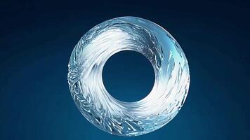 A glossy swirl forms a captivating circular shape, displaying fluid motion and shimmering reflections against a deep blue background, creating an immersive visual experience. video