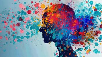 A silhouette of a person is filled with vibrant splashes of color, symbolizing creativity and imagination. The artwork captures the essence of artistic expression and innovative thought. video