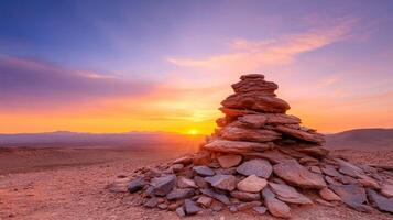 Stunning sunset over rock formation in desert landscape photo