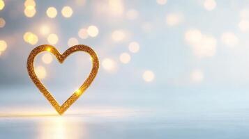 sparkling gold heart on soft background evokes warmth and love photo