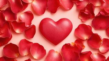 gentle heart shaped pattern of rose petals on soft background photo