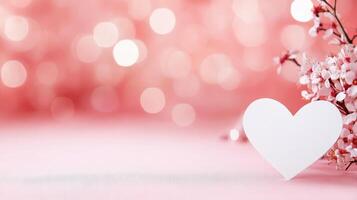 delicate white heart on soft pink background with flowers, evoking love photo
