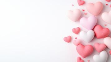 Colorful hearts create joyful and romantic atmosphere on white background photo