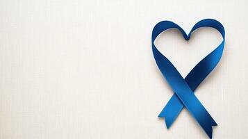 blue ribbon forming heart shape on light background, symbolizing love and support photo