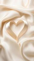 delicate ribbon forming heart shape on soft, light fabric photo