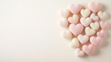 collection of small pastel colored hearts on soft background photo