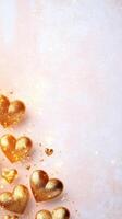 Golden hearts scattered on soft textured background create romantic vibe photo