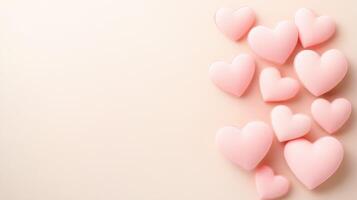Soft pink hearts scattered on cream background create romantic vibe photo